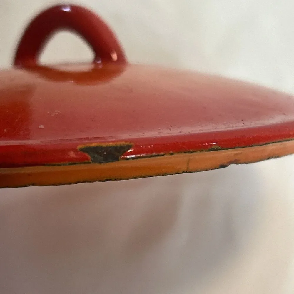 Vintage 60s DESCOWARE Butter Warmer Pot Flame Orange with SPOUT and LID